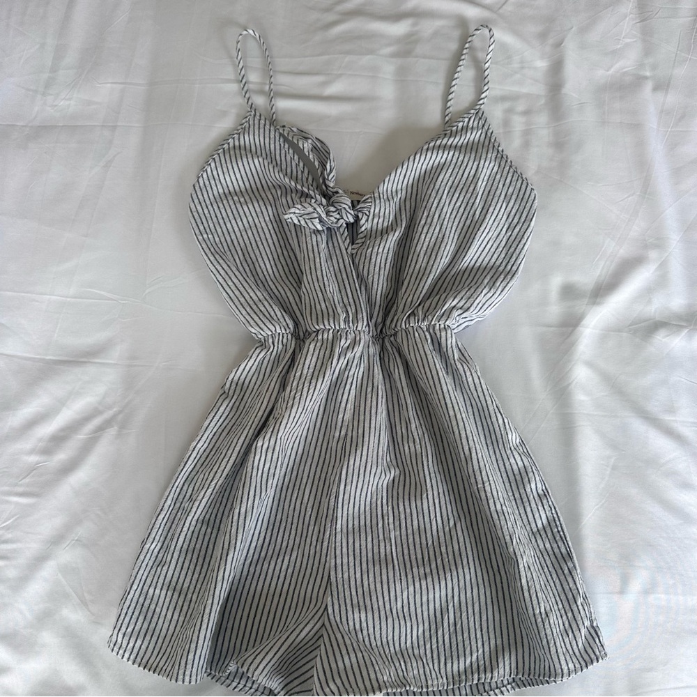 Newbury Kustom USA Striped Romper Blue White Tie Front V-Neck‎ Summer Women's XS